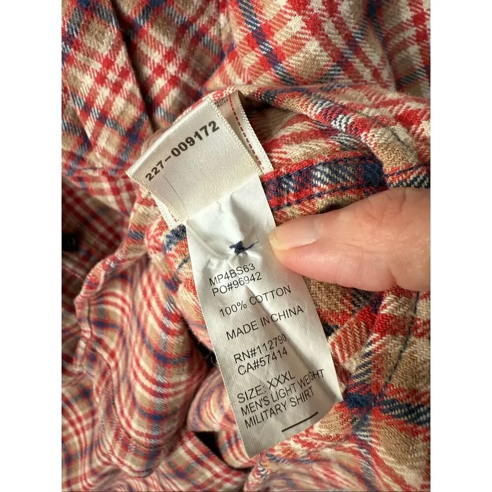 True Religion Red Tan Blue Plaid Flannel Button Shirt XXXL
